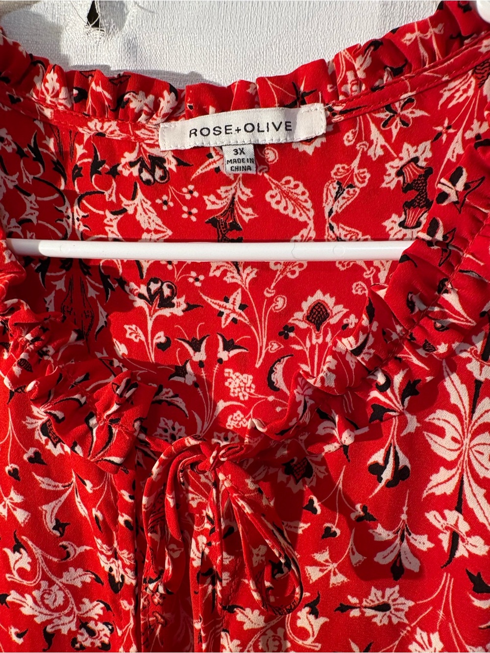 Rose & Olive Red Floral Ruffle Tie-Neck Tunic - Picture 5 of 13